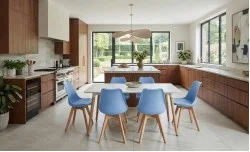 Set Masă Living SL673 Albă cu 6 Scaune de Living J900 Albastre