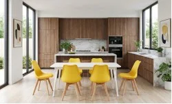 Set Masă Living SL673 Albă cu 6 Scaune de Living J900 Galbene