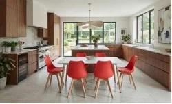 Set Masă Living SL673 Albă cu 6 Scaune de Living J900 Roșii