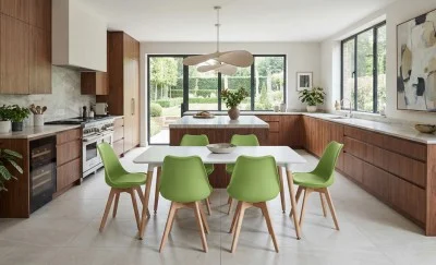 Set Masă Living SL673 Albă cu 6 Scaune de Living J900 Verzi