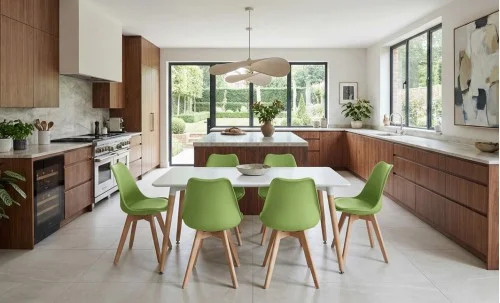 Set Masă Living SL673 Albă cu 6 Scaune de Living J900 Verzi