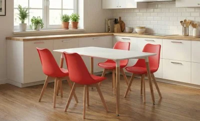 Set Masă Living SL673 Alba cu 4 Scaune J900 Roșii