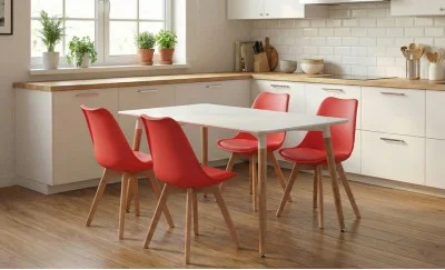 Set Masă Living SL673 Alba cu 4 Scaune J900 Roșii