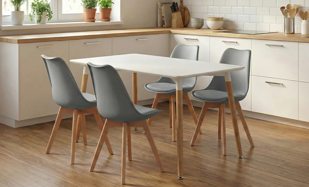 Set Masă Living SL673 Alba cu 4 Scaune J900 Gri