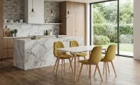 Set Masă Living SL673 Albă cu 4 Scaune KJC5304 Galbene