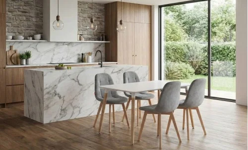 Set Masă Living SL673 Albă cu 4 Scaune KJC5304 Gri