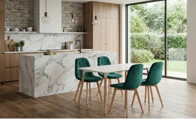 Set Masă Living SL673  Albă cu 4 Scaune KJC5304 Verzi