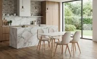 Set Masă Living SL673 Albă cu 4 Scaune KJC5304 Bej