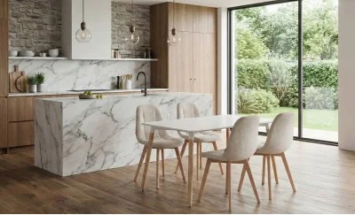 Set Masă Living SL673 Albă cu 4 Scaune KJC5304 Bej
