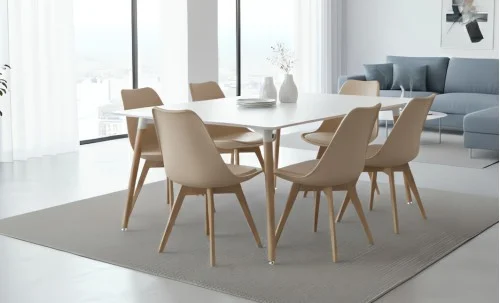 Set Masă Living SL673 Albă cu 6 Scaune de Living J901 Bej