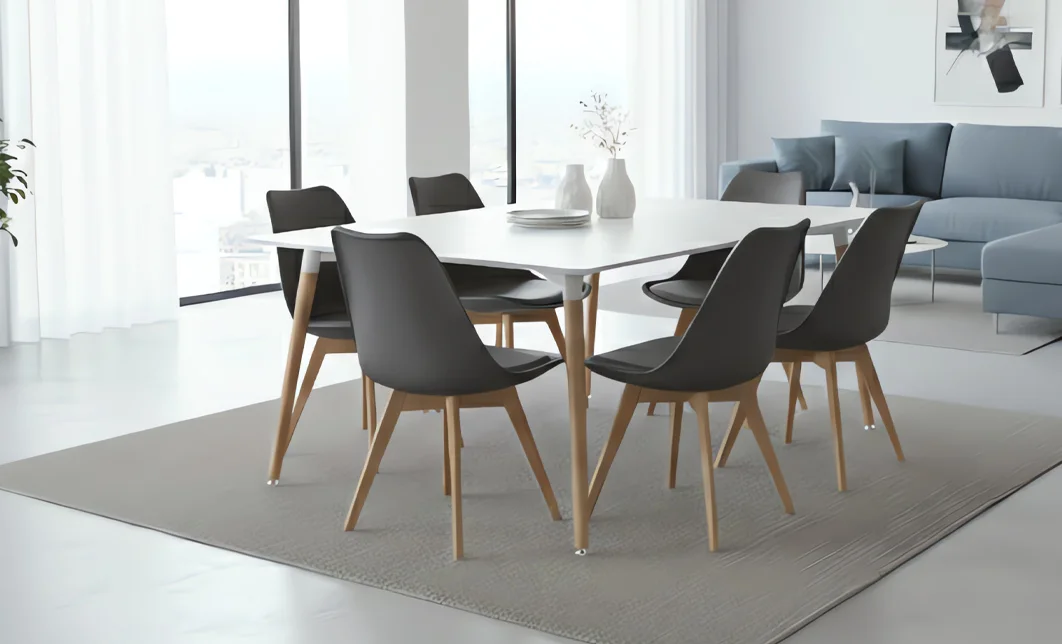 Set Masă Living SL673 Albă cu 6 Scaune de Living J901 Gri 6