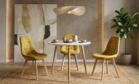 Set Masa Rotunda DT17 Albă cu 3 Scaune KJC5304 Galbene