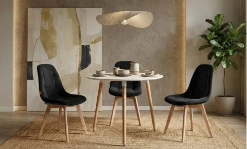 Set Masa Rotunda DT17 Albă cu 3 Scaune KJC5304 Negre