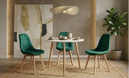 Set Masa Rotunda DT17 Albă cu 3 Scaune KJC5304 Verzi
