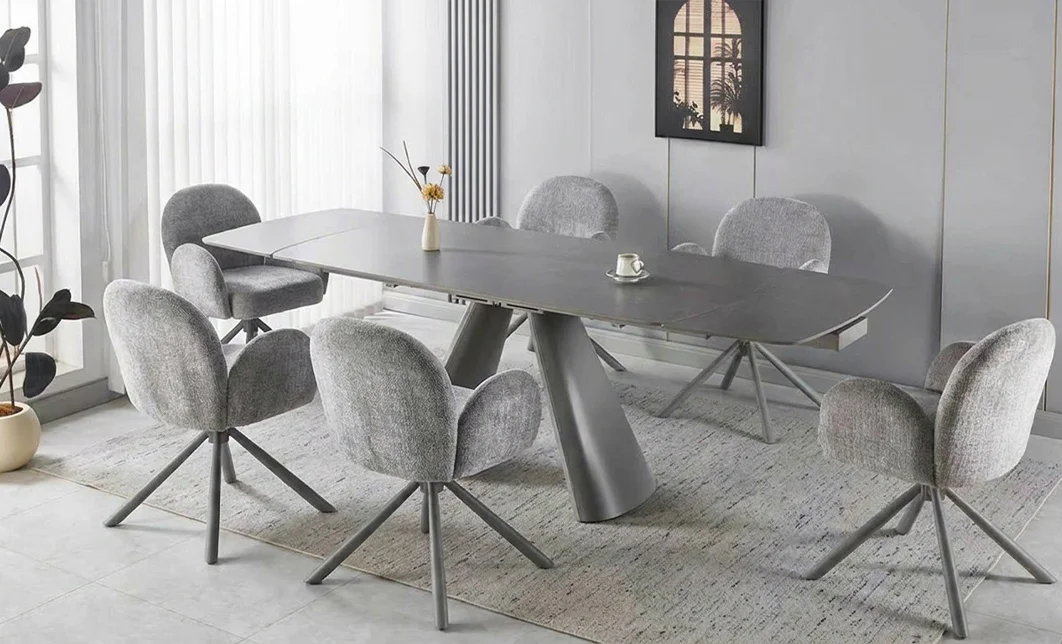 Set Masă Living DTM0408 Extensibilă cu 6 Scaune DCM0518 AS Gri