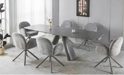 Set Masă Living DTM0408 Extensibilă cu 6 Scaune DCM0518 AS Gri