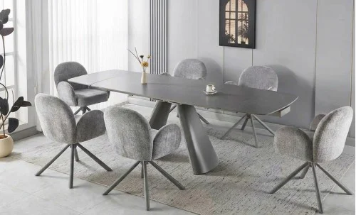 Set Masă Living DTM0408 Extensibilă cu 6 Scaune DCM0518 AS Gri