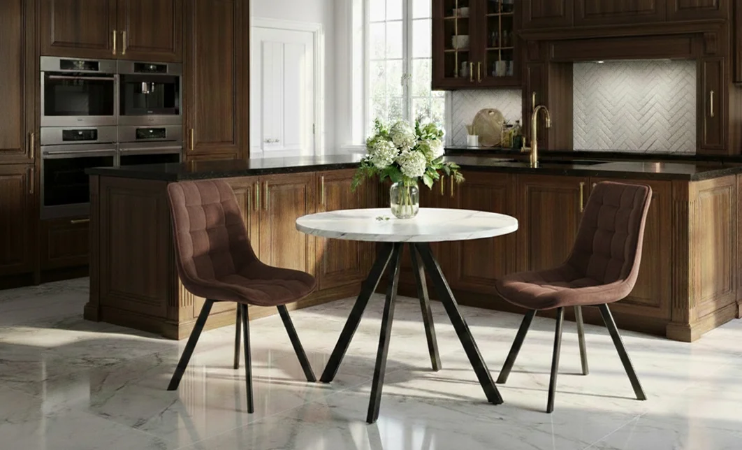 Set Masă Living Extensibilă Set Masă Extensibilă DTW0902MBE Albă cu 2 Scaune J265 Maro