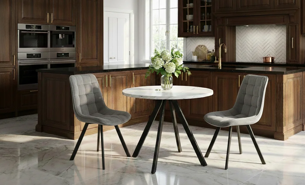 Set Masă Living Extensibilă Set Masă Extensibilă DTW0902MBE Albă cu 2 Scaune J265 Gri