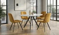 Set Masă Living Extensibilă Set Masă Extensibilă DTW0902MBE Albă cu 4 Scaune J265 Muștar