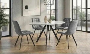 Set Masă Living Extensibilă Set Masă Extensibilă DTW0902MBE Albă cu 4 Scaune J265 Gri