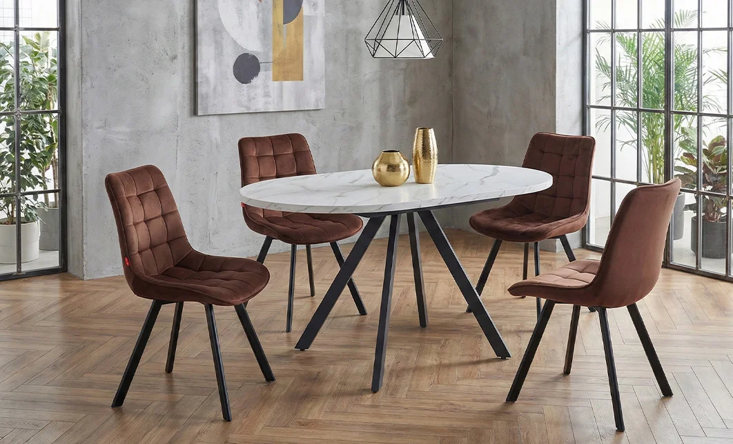 Set Masă Living Extensibilă Set Masă Extensibilă DTW0902MBE Albă cu 4 Scaune J265 Maro