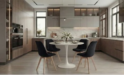 Set Masa Rotunda DT08 Albă cu 4 Scaune KJC5304 Negre