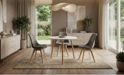 Set Masa Rotunda DT17 Albă cu 3 Scaune J901 Gri