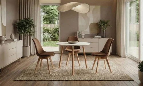 Set Masa Rotunda DT17 Albă cu 3 Scaune J901 Maro