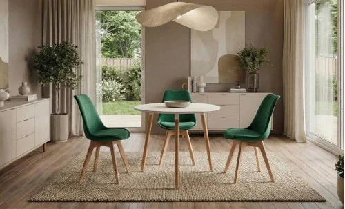 Set Masa Rotunda DT17 Albă cu 3 Scaune J901 Verzi