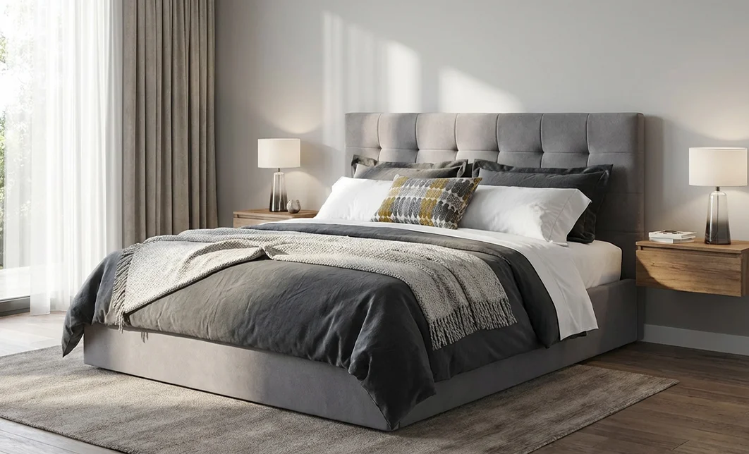 Set Pat Tapițat Cremona KJB5734 Gri cu saltea Bonell si Somieră rabatabilă, 160x200 cm