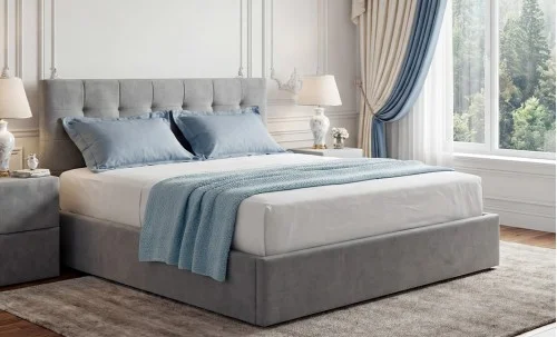 Set Pat Tapițat Cremona KJB5734 Gri cu saltea Bonell si Somieră rabatabilă, 160x200 cm