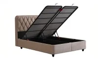 Set Pat Tapitat cu Saltea si Somiera Prestige Bej, 180x200 cm
