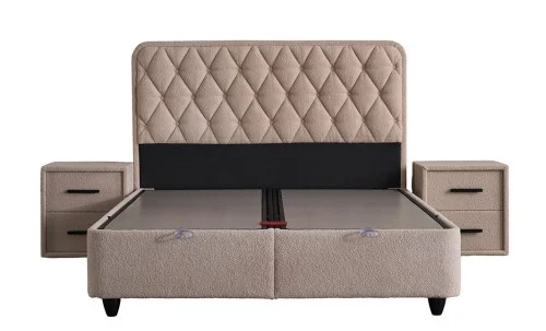 Set Pat Tapitat cu Saltea si Somiera Prestige Bej, 180x200 cm