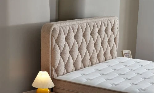 Set Pat Tapitat cu Saltea si Somiera Prestige Bej, 180x200 cm
