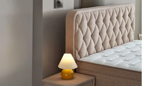Set Pat Tapitat cu Saltea si Somiera Prestige Bej, 180x200 cm