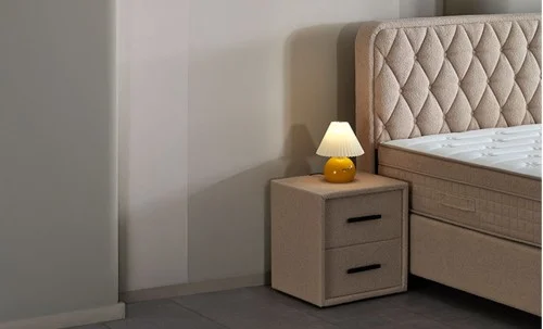 Set Pat Tapitat cu Saltea si Somiera Prestige Bej, 180x200 cm