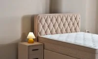 Set Pat Tapitat cu Saltea si Somiera Prestige Bej, 180x200 cm