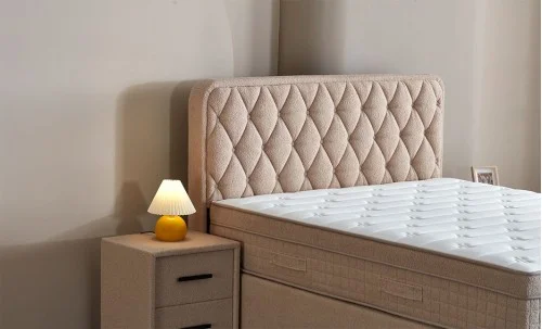 Set Pat Tapitat cu Saltea si Somiera Prestige Bej, 180x200 cm