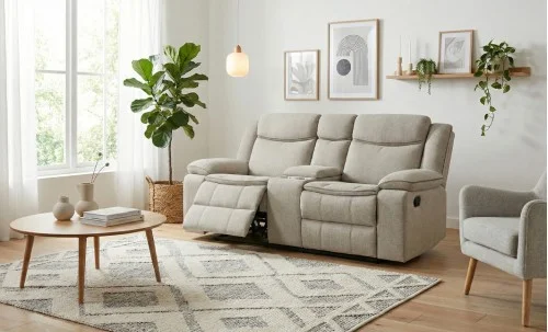 Canapea Recliner Manual cu 2 Locuri si port USB, Gri