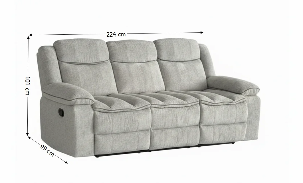 Canapea Recliner Manual cu 3 locuri si Port USB, Gri 2