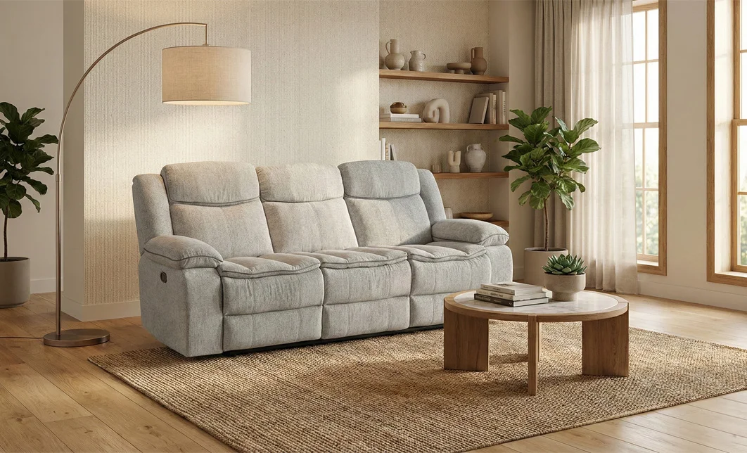 Canapea Recliner Manual cu 3 locuri si Port USB, Gri 1