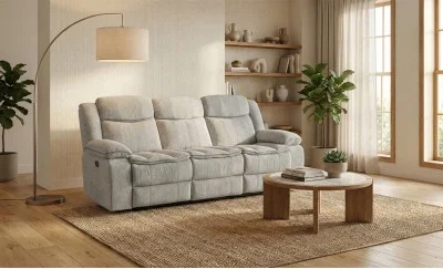 Canapea Recliner Manual cu 3 locuri si Port USB, Gri