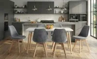 Set Masă Living SL673 Albă cu 6 Scaune de Living J901 Gri