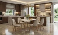 Set Masă Living SL673 Albă cu 6 Scaune de Living KJC5304 Bej