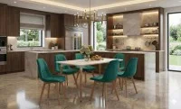 Set Masă Living SL673 Albă cu 6 Scaune de Living KJC5304 Verzi