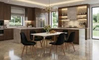Set Masă Living SL673 Albă cu 6 Scaune de Living KJC5304 Negre