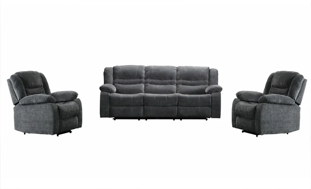 Set canapea cu 2 fotolii sistem recliner Comfort Lux Black, Gri 3