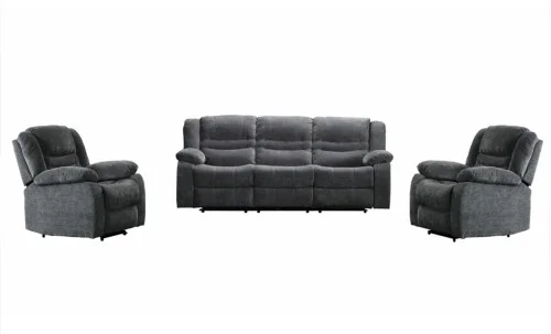 Set canapea cu 2 fotolii sistem recliner Comfort Lux Black, Gri