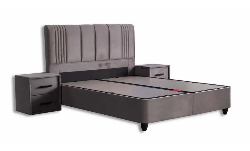 Set Pat Tapitat cu Saltea Belicia Gri, 180 x 200 4